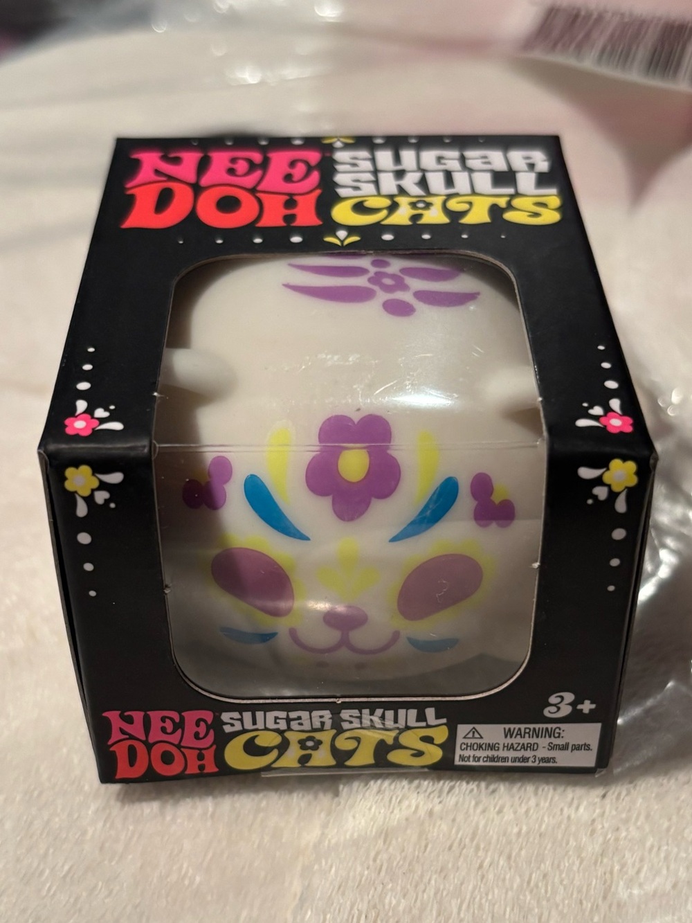 NeeDoh Sugar Skull Cat Squishy Collectible - White with Purple & Blue Accents